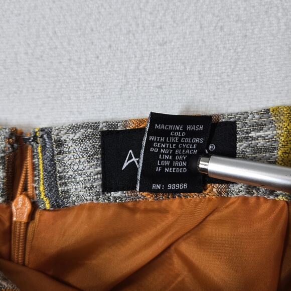 Ashro Jacquard Midi Skirt sz 12 Gray Yellow Orange Geo Print Lined Fall READ - Picture 9 of 13